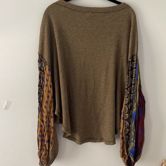 Free People We the Free Blossom Thermal Balloon Sleeve Top Size Medium - Picture 8 of 8